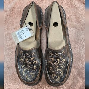 Ariat Brown Leather Cruiser Glitter Embroidered Women's Loafers